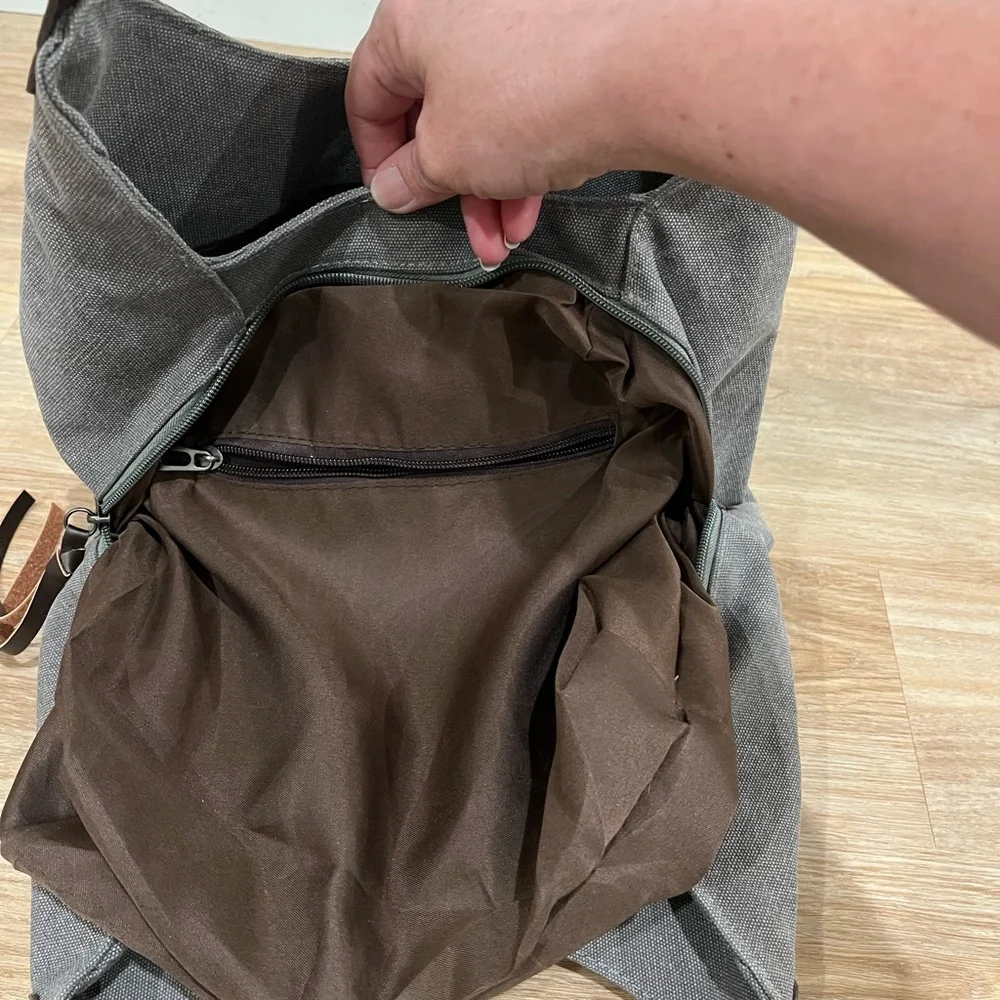Canvas Hobo Bag in Gray with Leather Trim